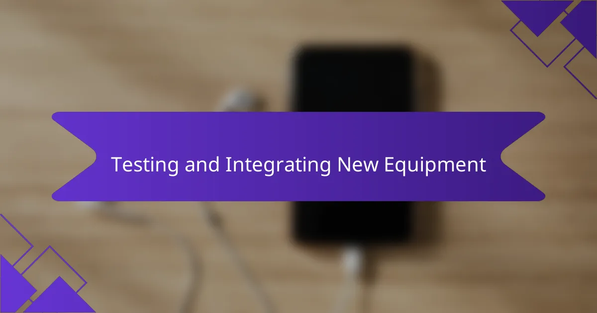 Testing and Integrating New Equipment